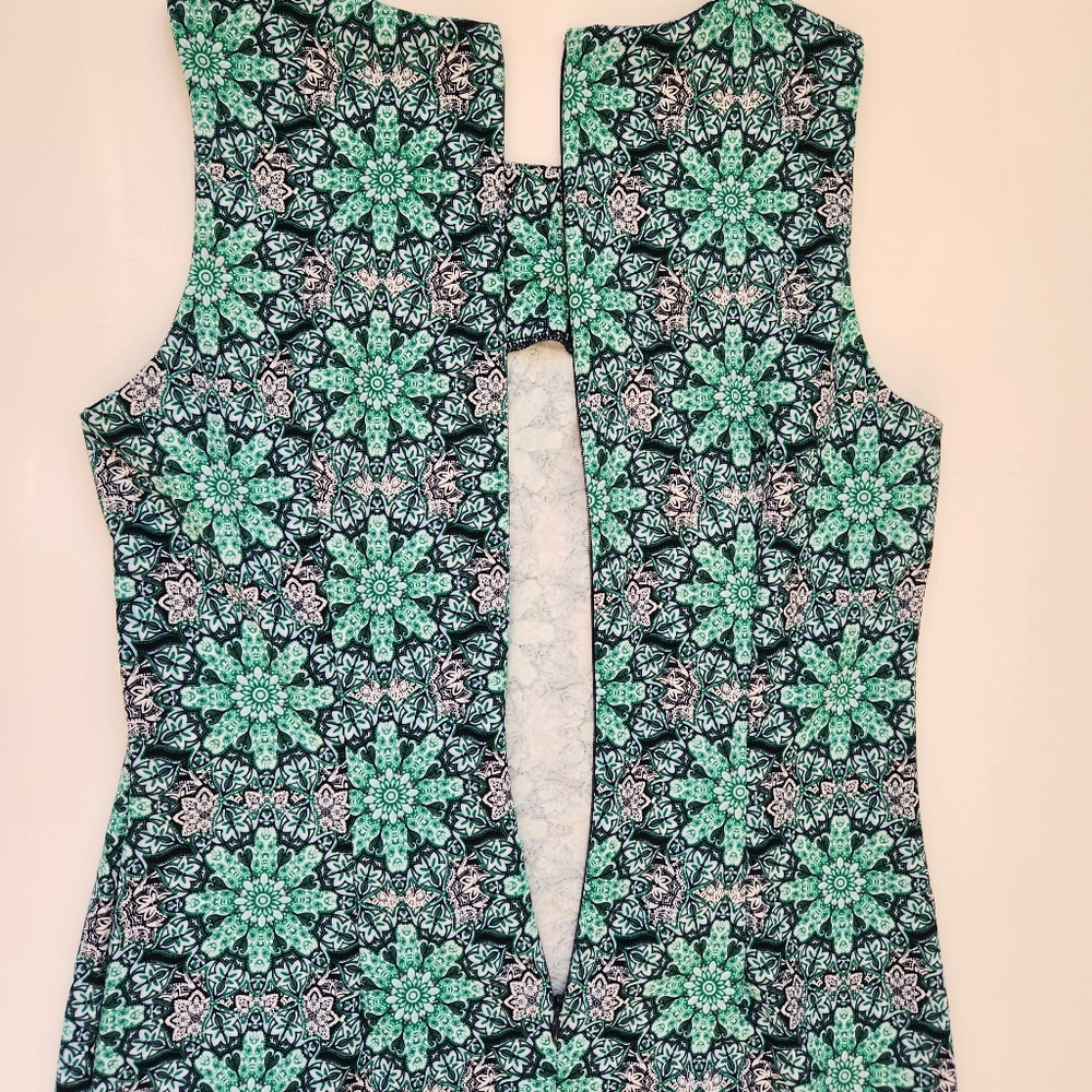 Banana Republic Shift Dress Printed Green Black Sleeveless Floral Stretch Size 4 - Picture 10 of 16